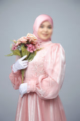 Zehna Pink Organza Luxurious Dress With Bisser Beaded Details For Muslim Occasions