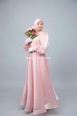 Zehna Pink Organza Luxurious Dress With Bisser Beaded Details For Muslim Occasions