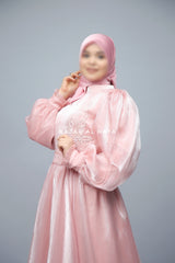 Zehna Pink Organza Luxurious Dress With Bisser Beaded Details For Muslim Occasions