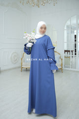 Blue Salima Abaya Dress Sleeve Details - Mediumweight Soft Crepe Cotton