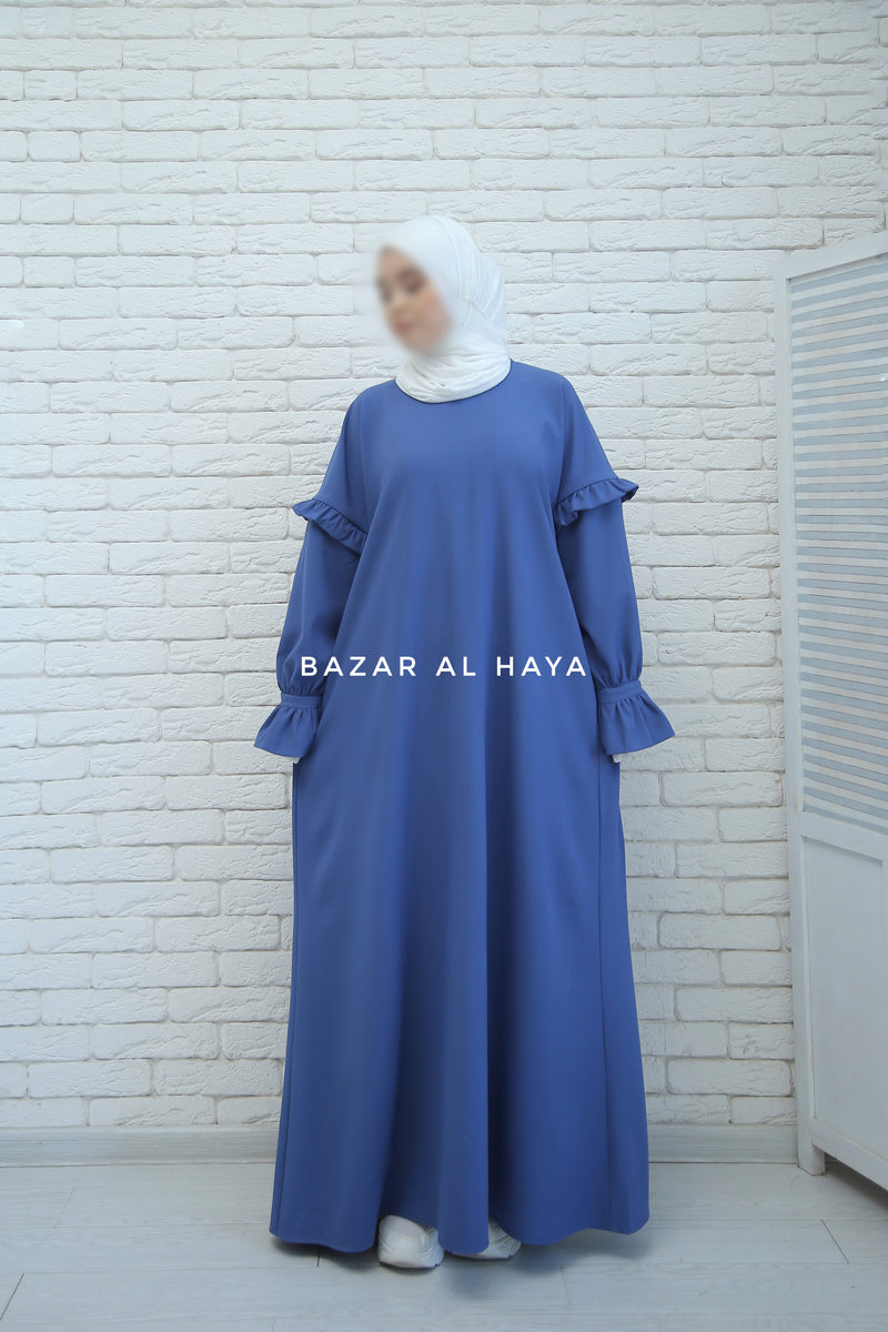 Blue Salima Abaya Dress Sleeve Details - Mediumweight Soft Crepe Cotton