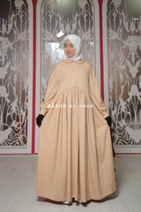 Erina Beige Abaya Dress, Uniqe Round Collar Classic Design - Puff Sleeves