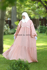 Mubina Pink Polka Dot Tiered Abaya Dress - Loose & Wide In Nida