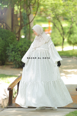 Mubina White Polka Dot Tiered Pretty Abaya Dress - Loose & Wide In Nidha