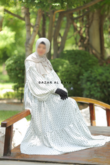 Mubina White Polka Dot Tiered Pretty Abaya Dress - Loose & Wide In Nidha