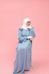 Sky Blue Zaara Lightweight Abaya Dress - Soft Breathable Crepe Cotton - Ruffle Shoulders