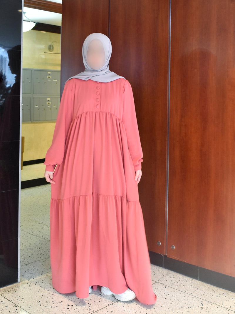 Pink Coral Saha Abaya - Elegant With Front Buttons - Nida