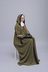 Kalina Dark Olive Hooded Abaya Dress With Pockets - Soft Crepe Cotton